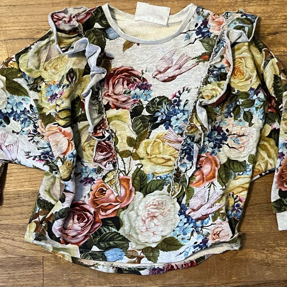 Paper wing floral girls crewneck top - Picture 4 of 6